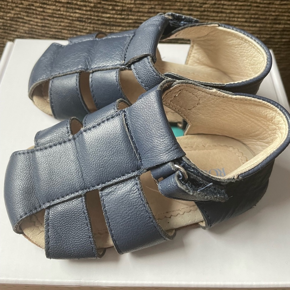 Robeez First Kicks blue leather sandals, used, size 18-24 month. - Picture 2 of 9